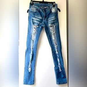 Blue Rope‎ Jeans Womens Waist 27, Sz 9 Blue Skinny Distressed Ripped Leg Blue